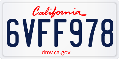 CA license plate 6VFF978