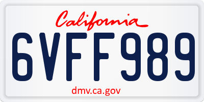 CA license plate 6VFF989