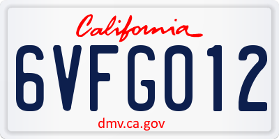 CA license plate 6VFG012