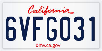 CA license plate 6VFG031