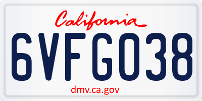 CA license plate 6VFG038