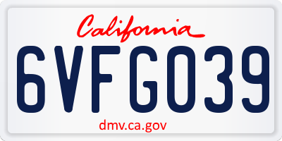 CA license plate 6VFG039