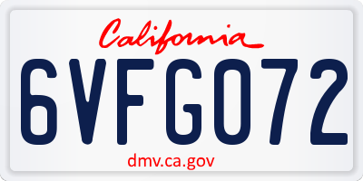 CA license plate 6VFG072