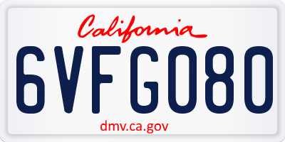 CA license plate 6VFG080