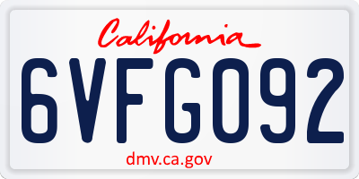 CA license plate 6VFG092