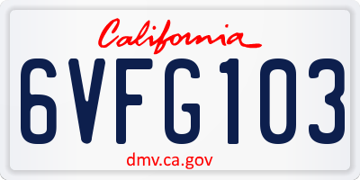 CA license plate 6VFG103