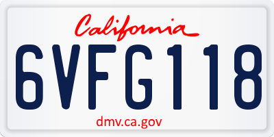 CA license plate 6VFG118