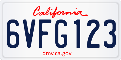 CA license plate 6VFG123