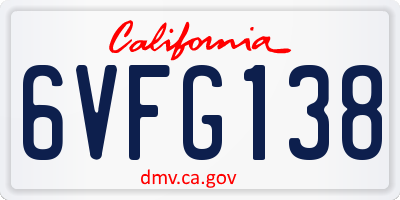 CA license plate 6VFG138