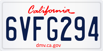 CA license plate 6VFG294