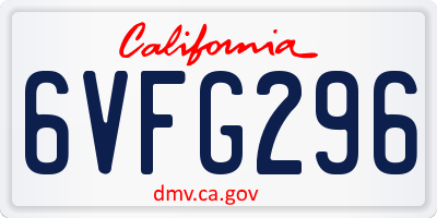 CA license plate 6VFG296