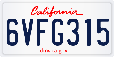 CA license plate 6VFG315