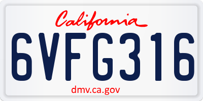CA license plate 6VFG316