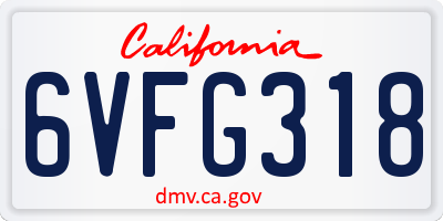 CA license plate 6VFG318