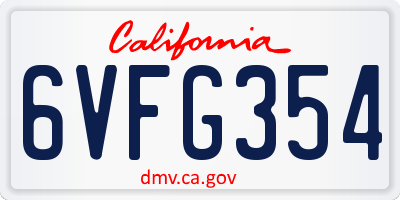 CA license plate 6VFG354