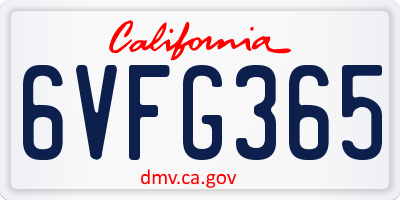 CA license plate 6VFG365