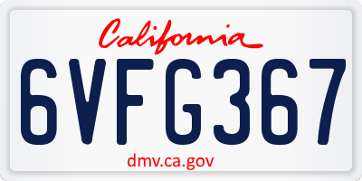 CA license plate 6VFG367