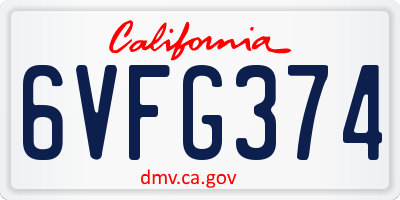 CA license plate 6VFG374