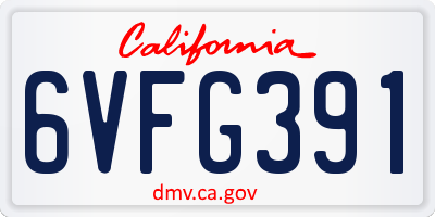CA license plate 6VFG391
