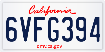 CA license plate 6VFG394