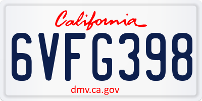 CA license plate 6VFG398
