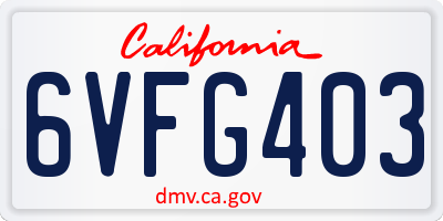 CA license plate 6VFG403