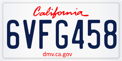 CA license plate 6VFG458