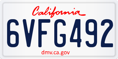 CA license plate 6VFG492