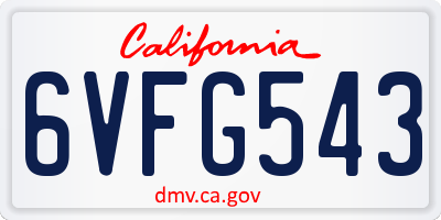 CA license plate 6VFG543