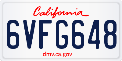 CA license plate 6VFG648