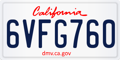 CA license plate 6VFG760
