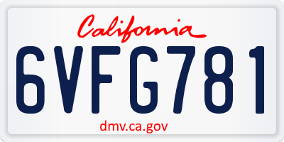CA license plate 6VFG781