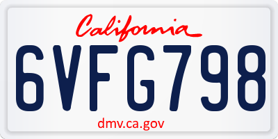 CA license plate 6VFG798