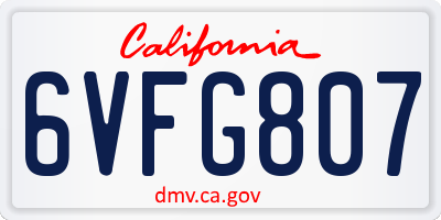 CA license plate 6VFG807