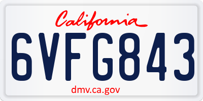 CA license plate 6VFG843