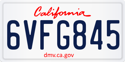 CA license plate 6VFG845