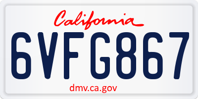CA license plate 6VFG867