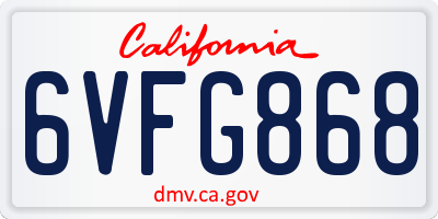CA license plate 6VFG868
