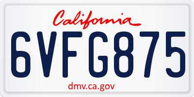 CA license plate 6VFG875