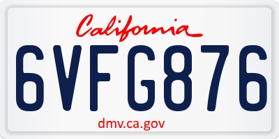 CA license plate 6VFG876