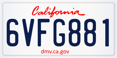 CA license plate 6VFG881