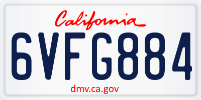 CA license plate 6VFG884