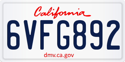 CA license plate 6VFG892