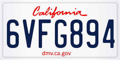 CA license plate 6VFG894