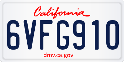 CA license plate 6VFG910