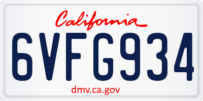 CA license plate 6VFG934
