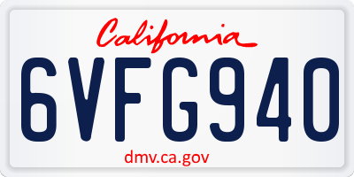 CA license plate 6VFG940