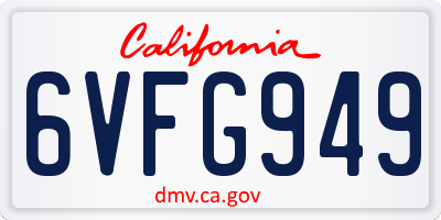 CA license plate 6VFG949