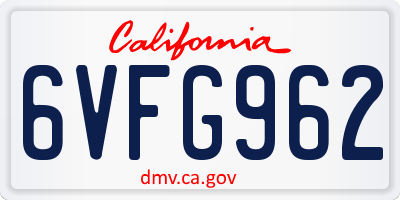 CA license plate 6VFG962