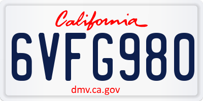 CA license plate 6VFG980
